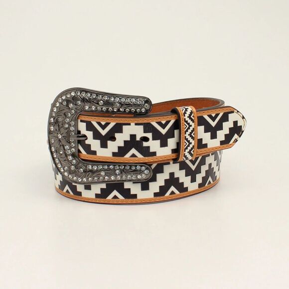 Angel Ranch Western Zig Zag Leather Belt Rhinestone Buckle Women’s LARGE NEW main image 4
